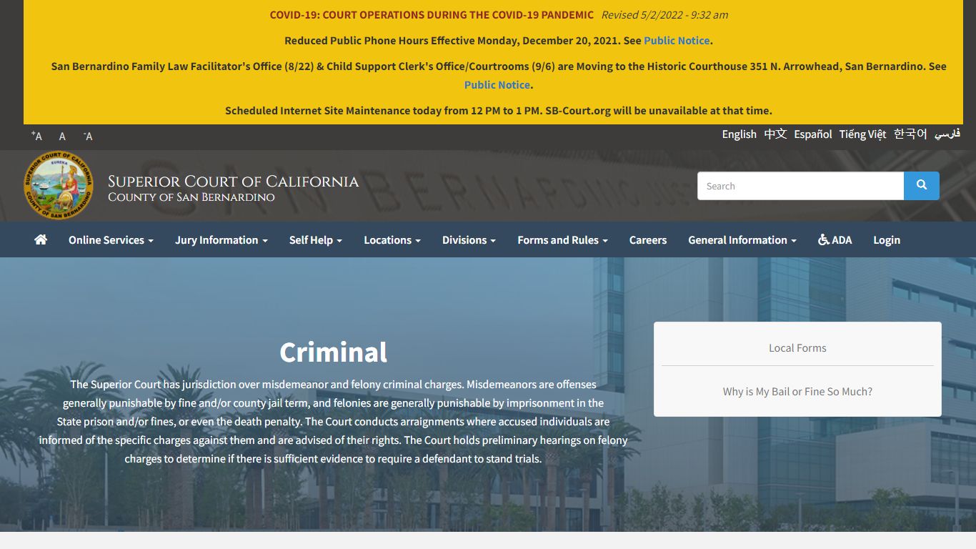 Criminal General Information | Superior Court of California